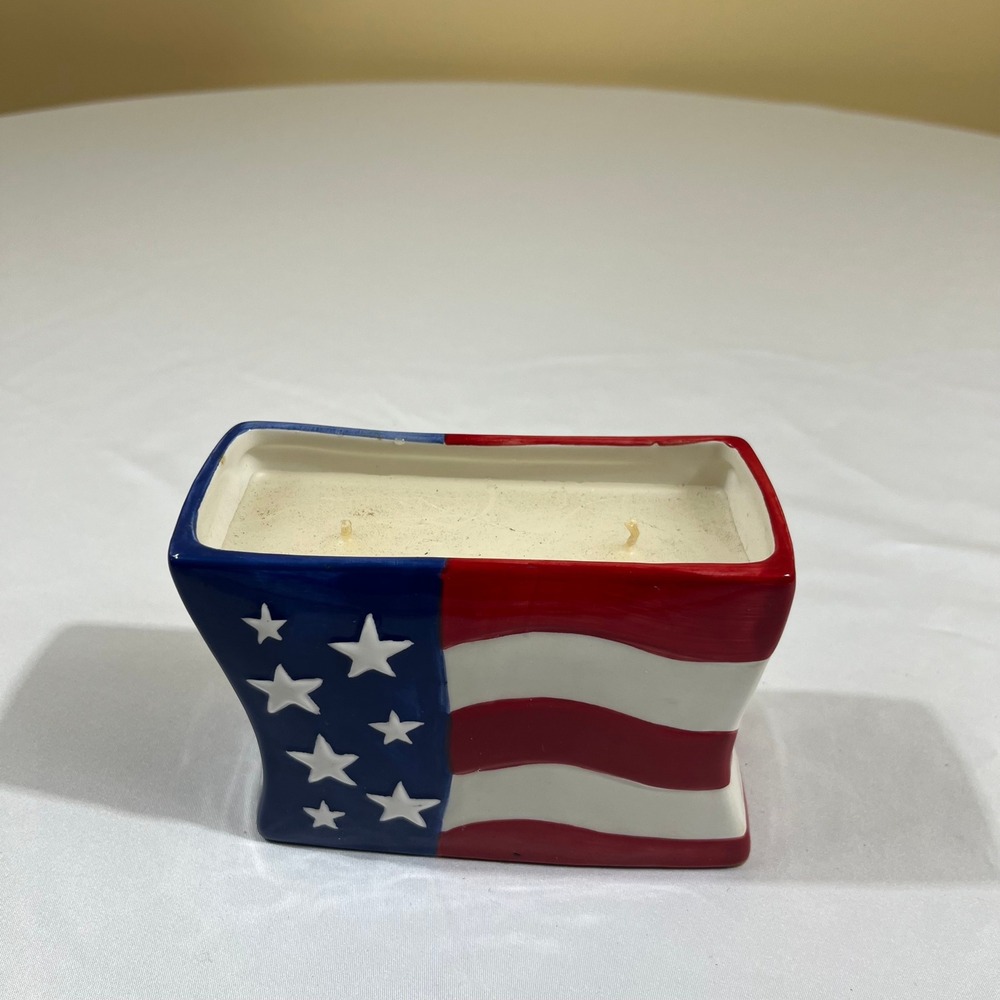 American Flag Ceramic 2-Wick Candle Patriotic Red White Blue 5" Kohls